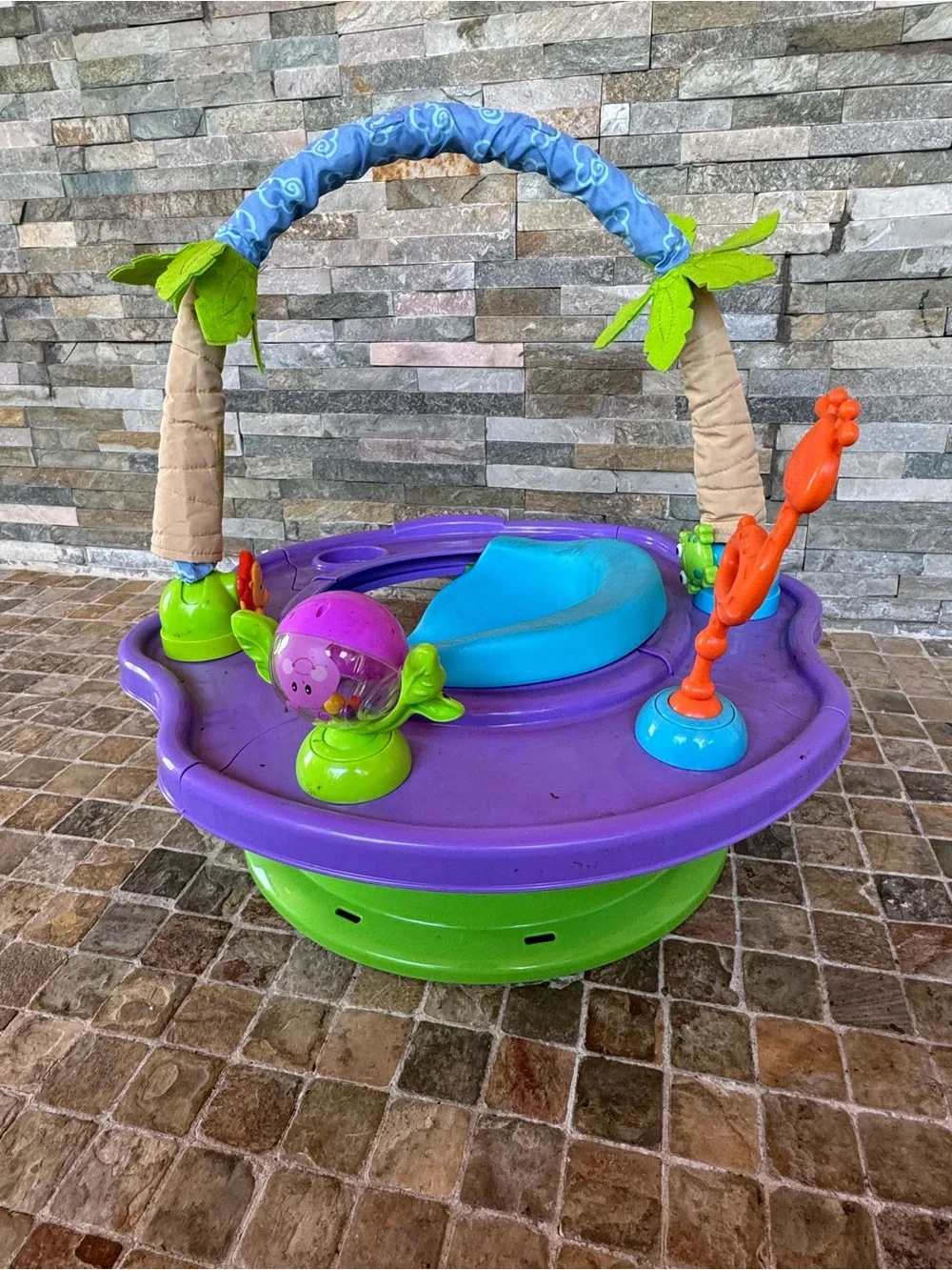 Purple & Teal Baby Activity spinning Seat with Hanging Jungle Toys